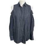 Brunello Cucinelli  Denim Cold Shoulder Top Women’s XS Dark Wash Puff Sleeve Photo 1