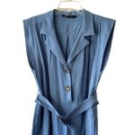 ZARA Sleeveless Belted Blue Jumpsuit Overalls Button Up Front Size S Photo 3