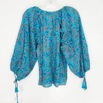 Cleobella  Jayda Organic Cotton Blue Block Print Blouse Size Small Photo 6