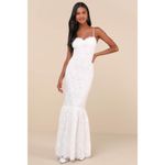 Lulus NWT  Instinctively Stunning White Lace Bustier Trumpet Maxi Dress Wedding S Photo 1