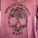 Harley Davidson Purple Rhinestone Floral Skull Long Sleeve Crewneck Shirt Small Photo 2