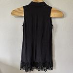 Equipment  Femme Silk Black Button Tunic Mini Dress Sleeveless Crochet Trim Small Photo 3
