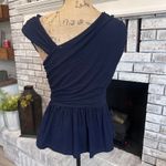 NWT Rue Sophie Navy Blue Draped Peplum Top Shirt M Nordstrom Rayon Spandex Size M Photo 3