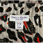 Rebecca Malone Blouse Womens 2X White Red Cheetah Print Leopard Office Casual Photo 6