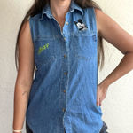 Vintage Mickey Mouse Button Down Denim Vest Blue Photo 0