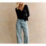 Sézane NWT La Maille Sezane Leonore in Noir Black Ribbed Knit Wrap Sweater Top S Photo 2