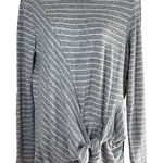 Gibson  Tie Front Cozy Fleece Pullover Top Gray Ivory Stripe Size M Minimalist Photo 0
