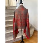 Pashmina  Silk Cashmere Red Blue Metallic Gold Peacock Wrap Scarf Photo 2