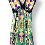 ECI New York Silk Dress Size 4 Green Purple Paisley Beaded Empire Waist Retro Photo 0