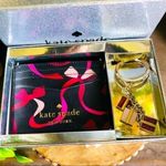 Kate Spade  Gift Set Card Holder & Present Key Fob Pink Ribbon Print NWT Photo 0