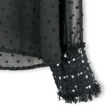 ZARA | XS | Black Swiss Dot V-Neck Chiffon Top Sheer Sleeves with Tweed Trim Photo 5