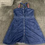 Global Desi 100% Cotton Denim Sundress with Embroidered Straps Size S Red Photo 0