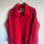 NWT Aran Crafts Ireland 100% Merino Wool Cable Knit Long Sweater Red Size Small Photo 2