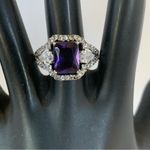 STERLING SILVER 925 AMETHYST AND CUBIC ZIRCONIA COCKTAIL RING (10) Purple Photo 1