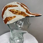 Sequin‎ Baseball Cap Hat Tiger Stripes Orange White Animal Print Funky Bold Photo 2