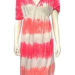 Tie Dye Maxi Dress V Neck Short Sleeve Trendy Red White Stripes Cotton Hippie XL Photo 0