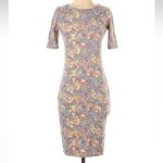 LuLaRoe Julia Fitted Midi Dress Purple Roses Floral Bodycon Size XS Photo 3