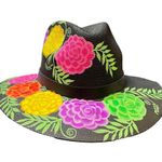 HAT MEXICAN Artisanal Hand Painted Fedora Floral Sombrero Panama Bohemian Black Photo 3