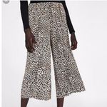 ZARA Pleated Leopard Wide Leg Velvet Waistband Culotte Trousers Photo 1