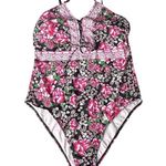 NEW WDIRARA Women's Plus 1XL Floral Print Lace Up One Piece SWIMSUIT Tie Front Pink Size 1X Photo 0