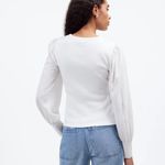 Madewell White Ribbed Puff-Sleeve Top Size Small Photo 2