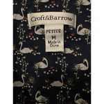 Croft & Barrow Women's Petite Medium Navy Blue Swans Print Button blouse Top Photo 4