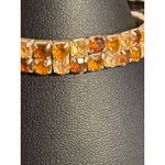 Vtg Silver Tone Stretch Bracelet Prong Set Yellow Amber Color Rhinestones Estate Orange Photo 1