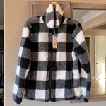 Cozy Sherpa Sherpa Cozy Jacket Fluffy Zip Black White Buffalo Checkerboard Comfy Womens M Photo 0