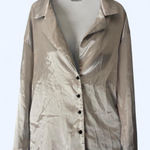 Silver satin button up blouse #glam #regency L Gray Size L Photo 0