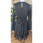 Japna  Black Metallic Ruffle Mini Dress Size M Long Sleeve Party Holiday Sparkle Photo 5