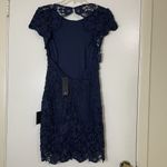 Lulus NEW!  Romance Language Navy Backless Lace overlay mini embroidered Dress S Photo 5