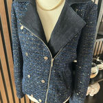 White House | Black Market Women Size 6 Navy Tweed Gold Sparkly Moto Jacket jeans Photo 0