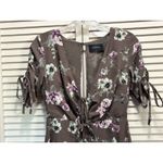 Storia Floral Gray/Purple Deep V Tie Chiffon Tie 3/4 Sleeve Midi Dress Size S Photo 1