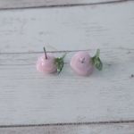 Vintage Stud Earrings Light Pink Rose with Leaves Photo 4
