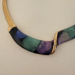 Choker Collar Necklace Gold Tone Abstract Art Inlay Statement Piece Photo 1