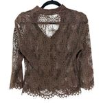 Cache  Vintage Brown Lace Zip Topper Cardigan Blouse Sheer Size Small Photo 1