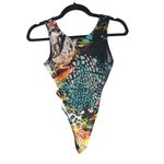 Aria Womens Bodysuit Mesh Sheer Black Orange Colorful M Photo 1