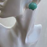 Vintage 1960s Lucite Moonstone Screw Earrings Aqua Green Half Dome Button ClipOn Blue Photo 1
