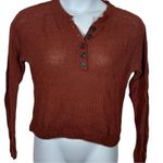 American Eagle  Rust Brown Henley Knit Long Sleeve Sweater XS Boyfriend Photo 2