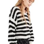Madewell Striped Alpaca Wool Balloon Sleeve Pullover Sweater Women's B&W Size L Photo 0