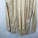 Wild Pearl  Open Cardigan with fringe boho cotton crochet design Large cream Photo 4