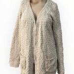 POL  Chunky Knit Cream Open Front Popcorn Cardigan Patch Pockets Cottage L NWOT Photo 0