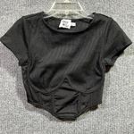 Princess Polly  Corset Cropped Top Womens 2 Black Ribbed Knit Cap Sleeve Fitted Photo 0