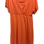 White Stag White Stag Orange Midi Dress Size M Short Sleeve V Braided Neck Elastic Waist Photo 0
