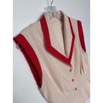 American Vintage Vintage OOAK 80s Beige Red Trim Sleeveless Blazer Vest Button Front Top small Photo 5
