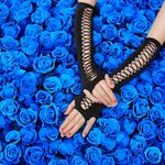 Vintage Hollow Out Black Elastic Arm Cover Fingerless Elbow Sleeves One Size Photo 1