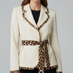 Carlisle  NY Wool Bamboo Combo 100% Silk  Jacket Blazer Cream Leopard size 8 Photo 0