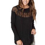 Free People Spring Valley Lace Trim Tunic Top - Black - Small Photo 9
