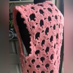 Vintage handmade 70/80s pink crochet open weave tunic vest, one size Photo 8