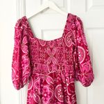 Olivia James The Label Pink Bridget Midi Smocked Puff Sleeve Dress Tile Boho XS Photo 14